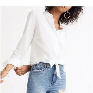 Madewell Button Down Shirt Classic Tie Front Minimalist Staple Top clean girl XS